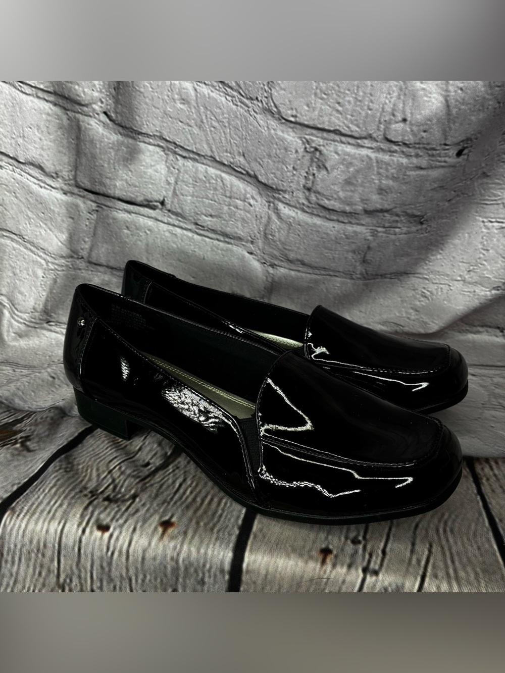 Minimalist Corporate Goth Preppy Dark Academia Liquid Glossy Black‎ Loafers Sz 8 - Picture 4 of 10